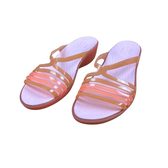 CROCS Isabella Flat Mini Wedges Pink and Orange Sandals Women’s Sz 8 - Picture 1 of 9